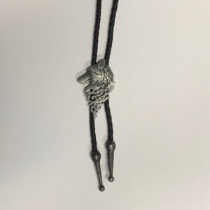 Tribal wolf bolo tie ant. silver
