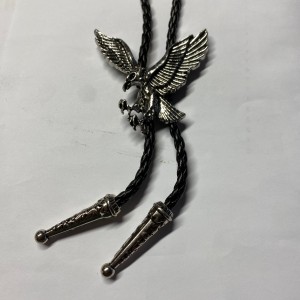 Attacking eagle bolo tie silver