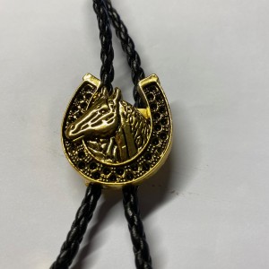 Horse and horseshoe bolo tie gold